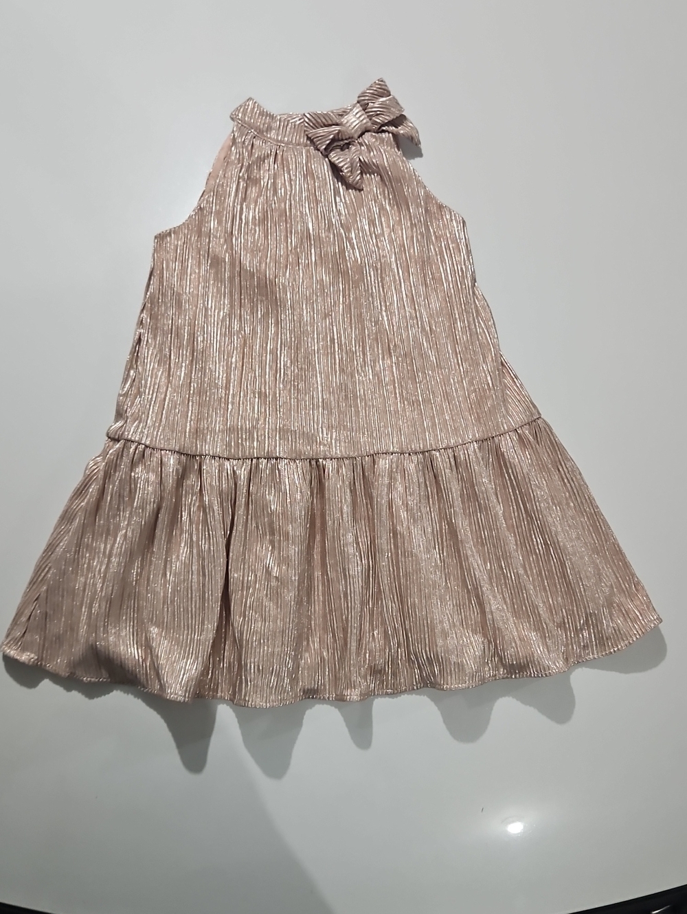 Janie and Jack Metallic Blush Pink Bow-Detail Pleated Halter Dress Sz 2T,